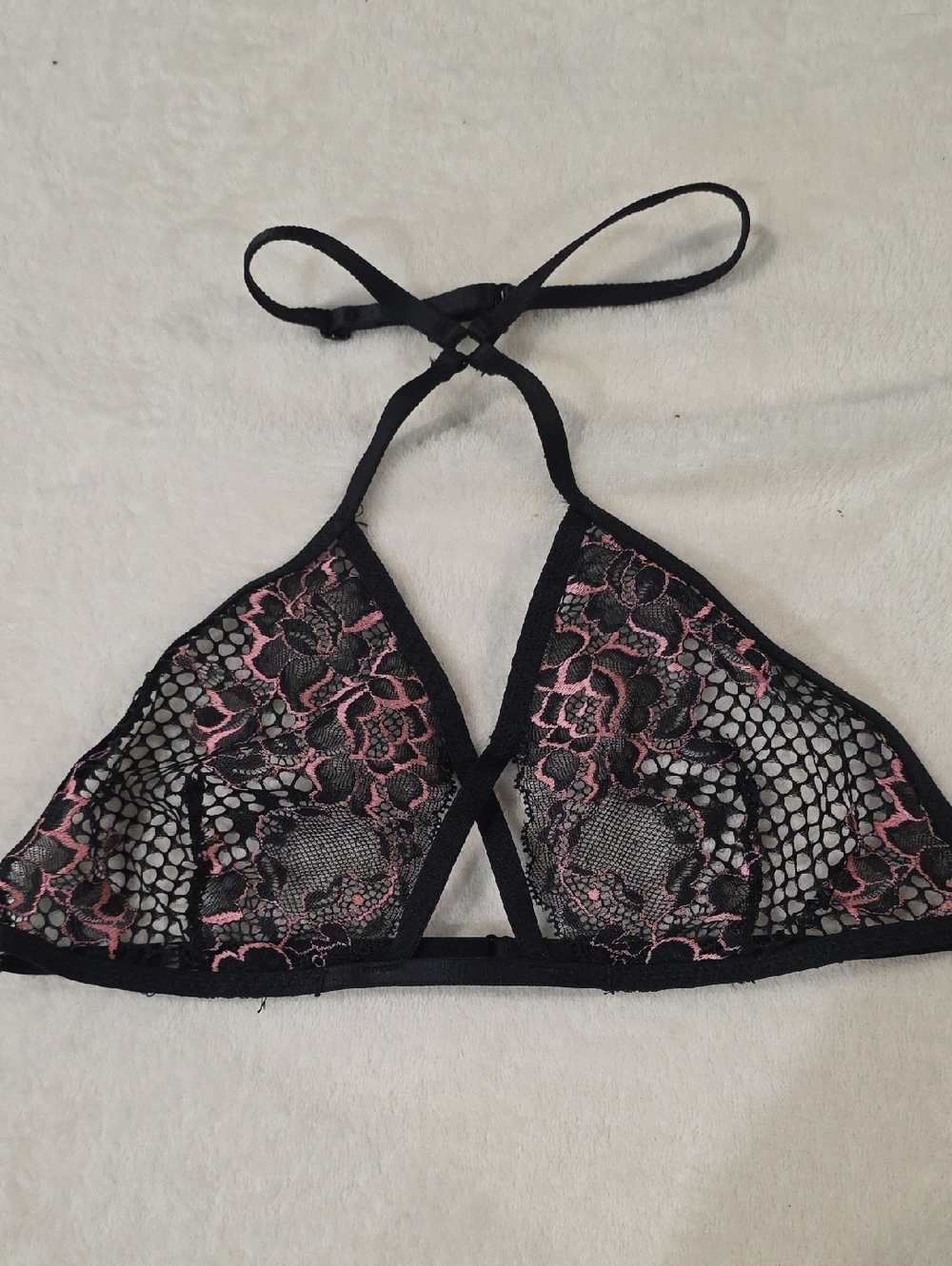 La SENZA Black Lace Triangle Bralette with Pink Detail